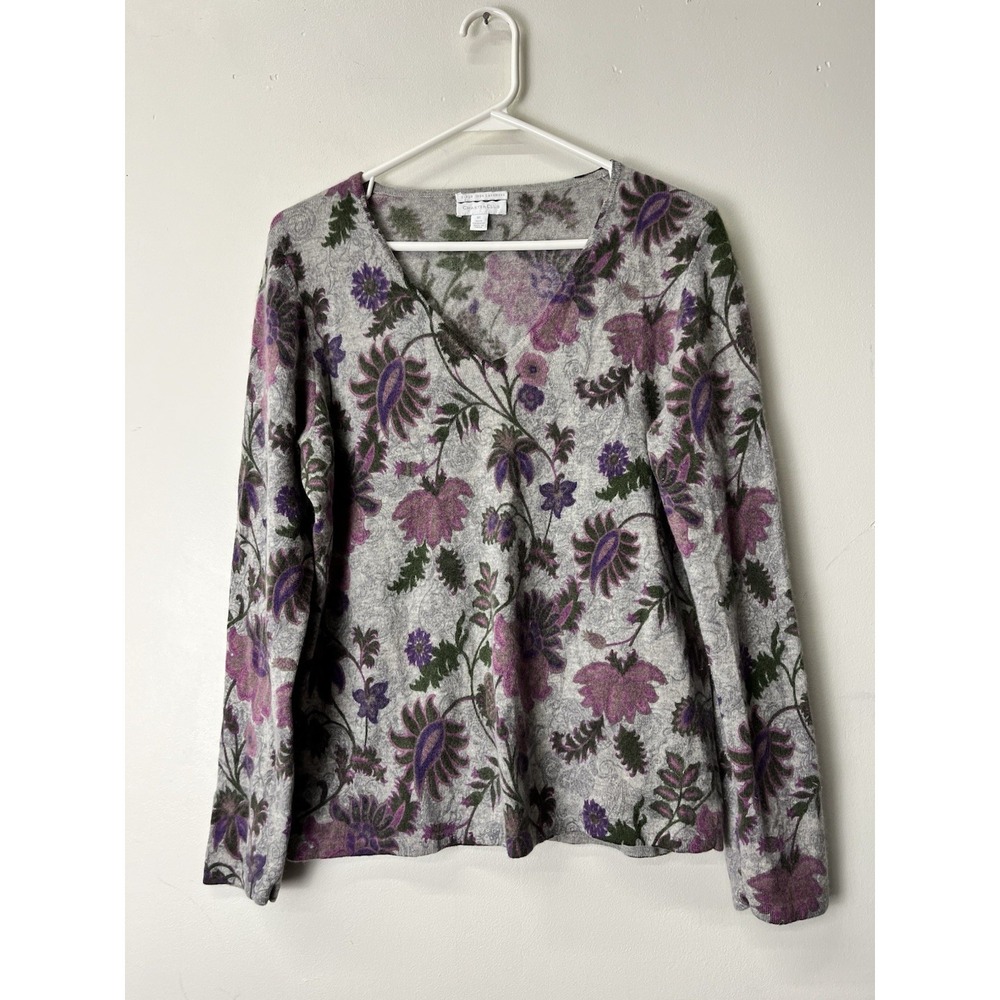 Charter Club Floral 100% Cashmere Sweater Size Xl